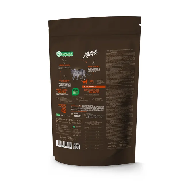 Беззерновой сухой корм Natures Protection Lifestyle Sterilised для стерилизованных кошек, с лососем и крилем, 400 г