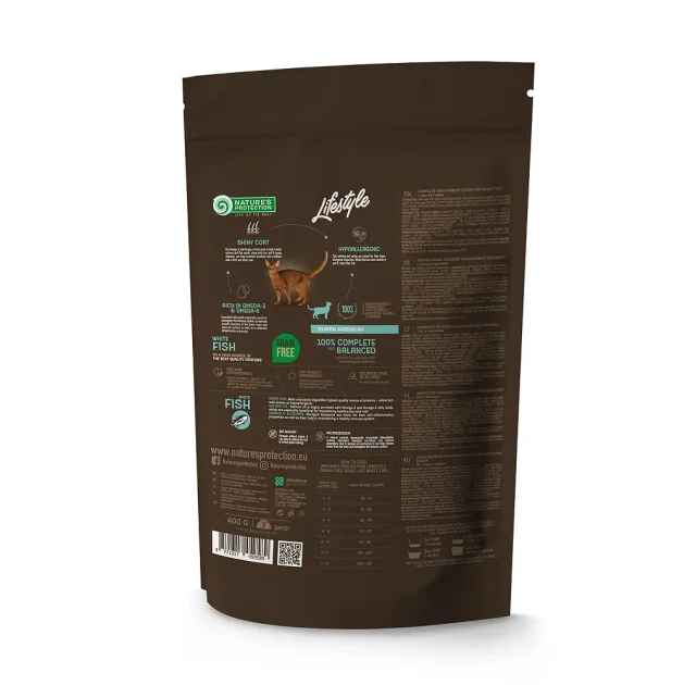 Беззерновой сухой корм Natures Protection Lifestyle Adult Cat White Fish для взрослых кошек, с белой рыбой, 400 г