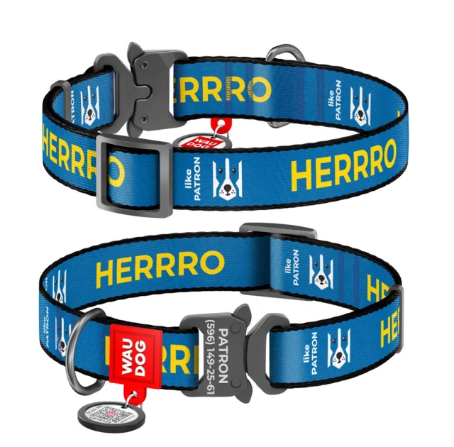 Нашийник Waudog Nylon c QR паспортом, для собак, малюнок "Патрон", металевий фастекс, розмір M, 20 мм/24-40 см