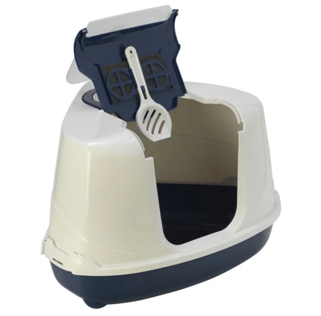 Закрытый туалет Moderna Flip Cat для кошек, угловой, черничный, 56 х 45 х 39 см