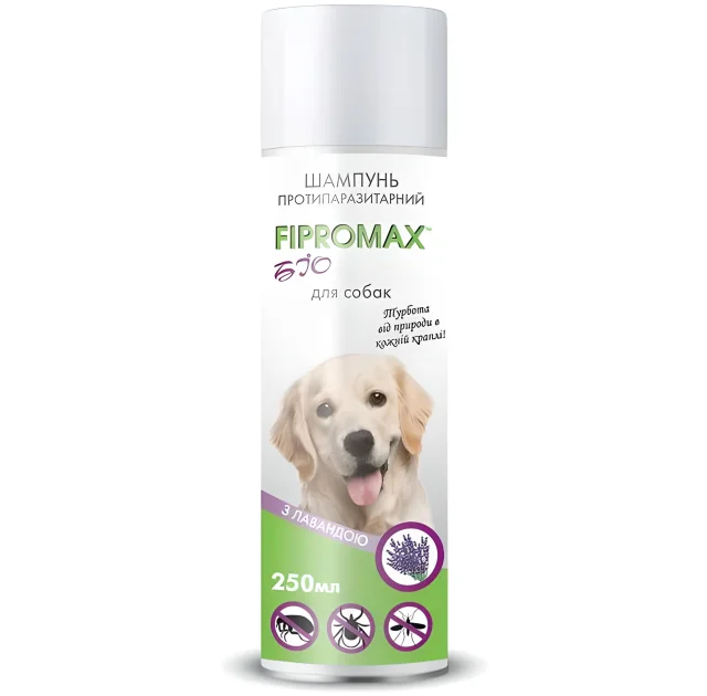 Шампунь Fipromax БИО против блох и клещей, для средних и крупных собак, с лавандой, 250 мл