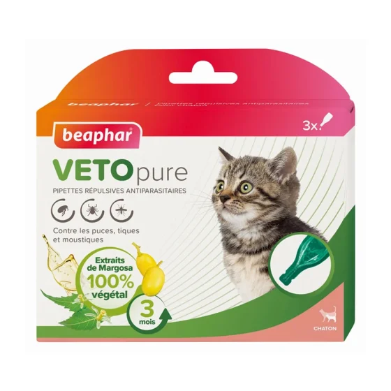 Краплі Beaphar Veto Pure Spot on Kitten від бліх, кліщів та комарів для кошенят, біо натуральні
