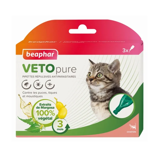 Капли Beaphar Veto Pure Spot on Kitten от блох, клещей и комаров для котят, био натуральные, цена за 1 пипетку