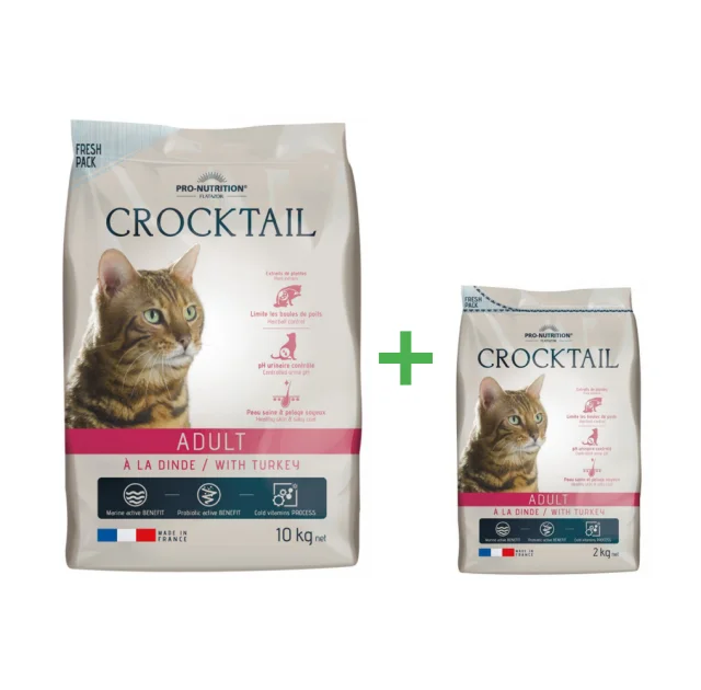 Сухой корм Pro-Nutrition Flatazor Crocktail Adult With Turkey для взрослых кошек, с индейкой, 10+2 кг, Акция