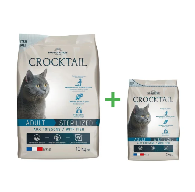 Сухой корм Pro-Nutrition Flatazor Crocktail Adult Sterilized Fish для стерилизованных кошек, с рыбой, 10+2 кг, Акция