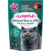Влажный корм Леопольд Мясное Ассорти для кошек, с печенью и овощами в желе, 100 г