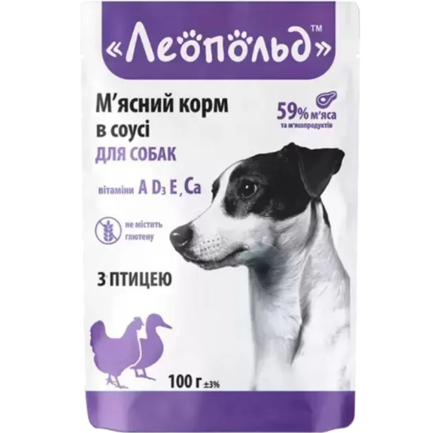 Влажный корм Леопольд мясной для собак, с птицей, в соусе, 100 г