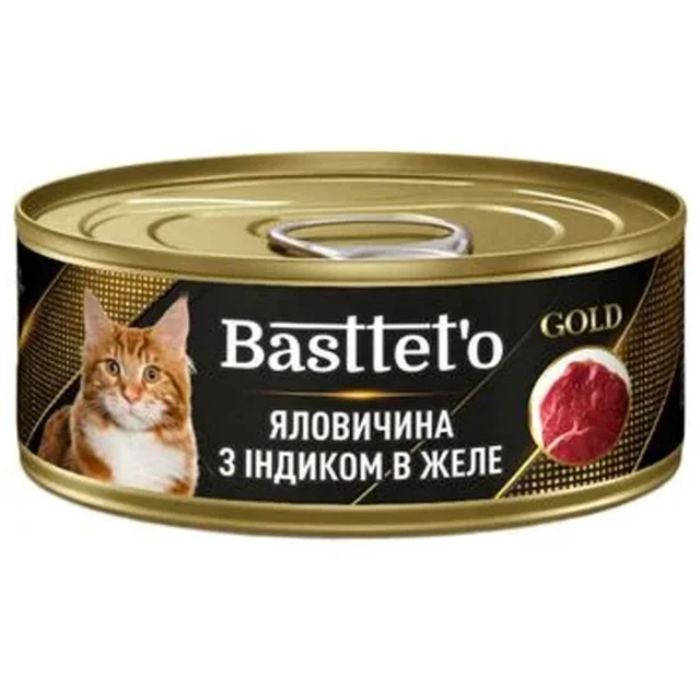 Влажный корм Bastteto для кошек, с говядиной и индейкой в желе, 85 г