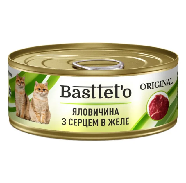 Влажный корм Bastteto для кошек, с говядиной с сердцем в желе, 85 г