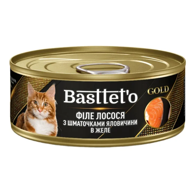 Влажный корм Bastteto для кошек, кусочки говядины с лососем, 85 г