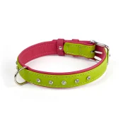 Нашийник Kareline для собак, з м'якої шкіри, двокольоровий зі стразами, 1.6×26-31 см