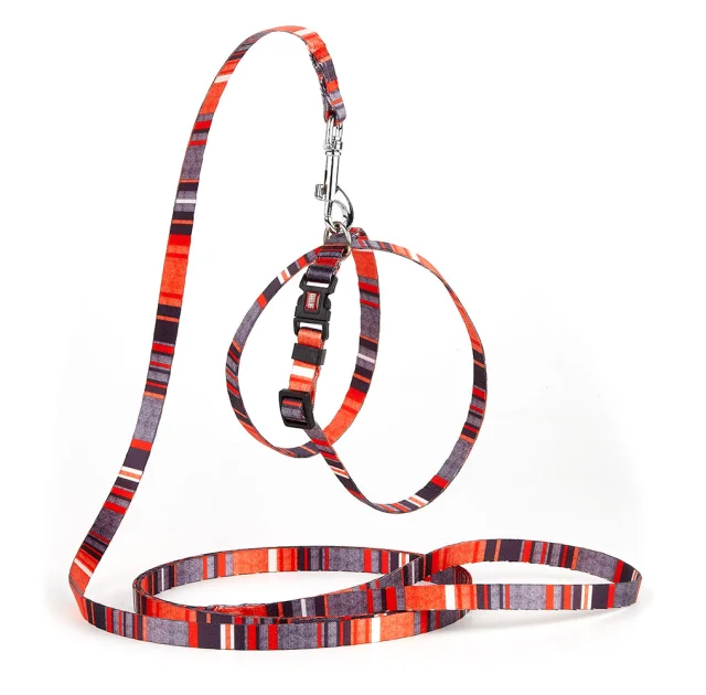 Комплект Kareline шлея и поводок для собак, нейлон, узор Line, 1/30×33 см