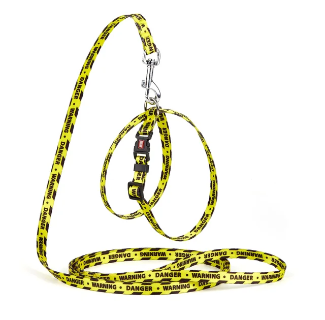 Комплект Kareline шлея и поводок для собак, нейлон, узор Warning, 1/30×33 см
