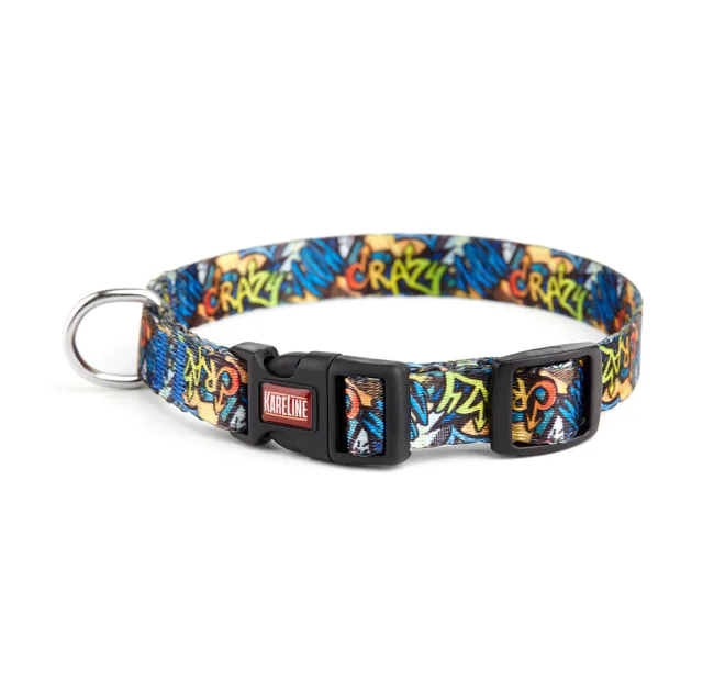 Нашийник Kareline для собак, нейлон, пластикова пряжка, візерунок Crazy, 2.5×35-52 см