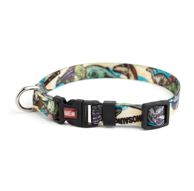Нашийник Kareline для собак, нейлон, пластикова пряжка, візерунок Dino, 1.5×24-35 см