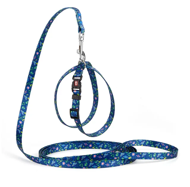 Комплект Kareline шлея и поводок для собак, нейлон, узор UFO, 1/30×33 см