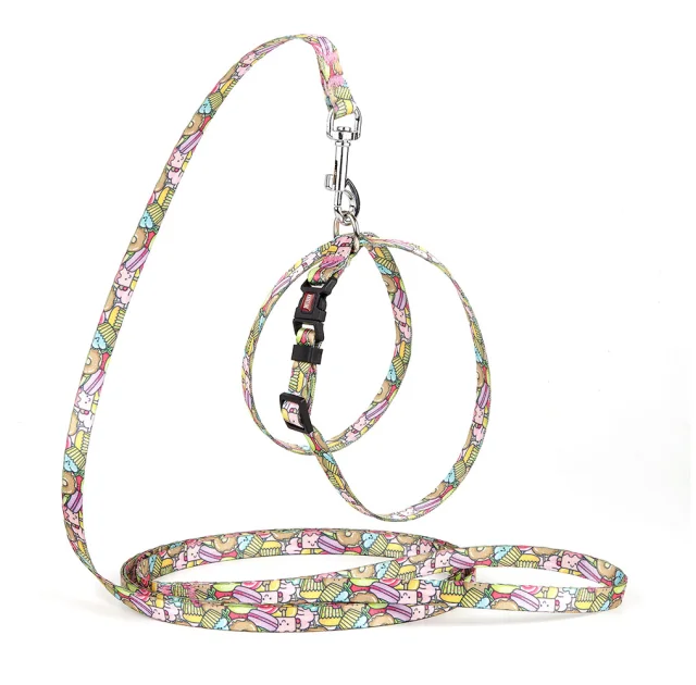 Комплект Kareline шлея и поводок для собак, нейлон, узор Cake, 1/30×33 см
