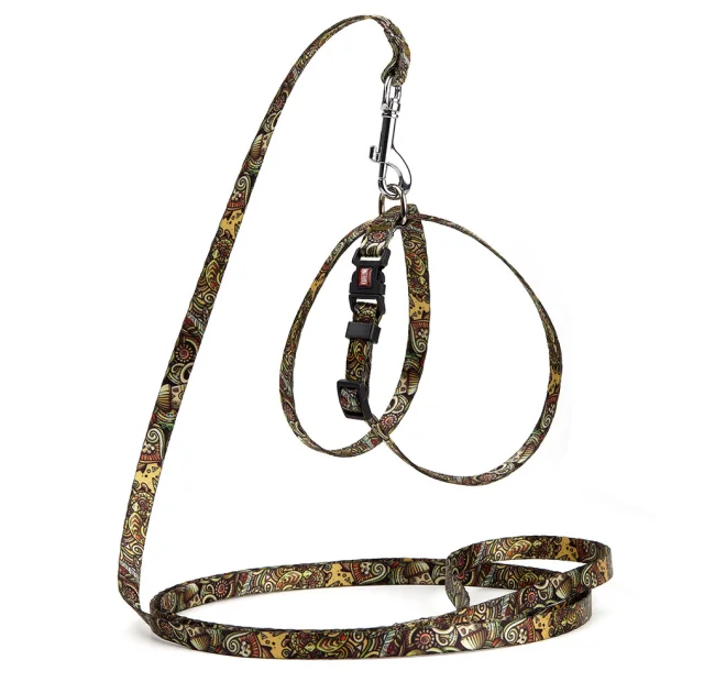 Комплект Kareline шлея и поводок для собак, нейлон, узор Afro, 1/30×33 см