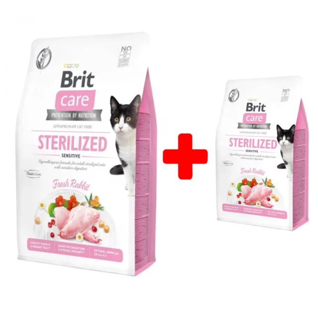 Набір сухий Brit Care Cat GF Sterilized Sensitive, для кішок з чутливим травленням, 2+0.4 кг, акція