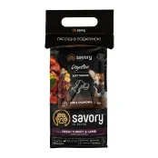 Набор сухой корм и лакомство Savory для собак средних пород, со свежим мясом индейки и ягнятиной, 1 кг