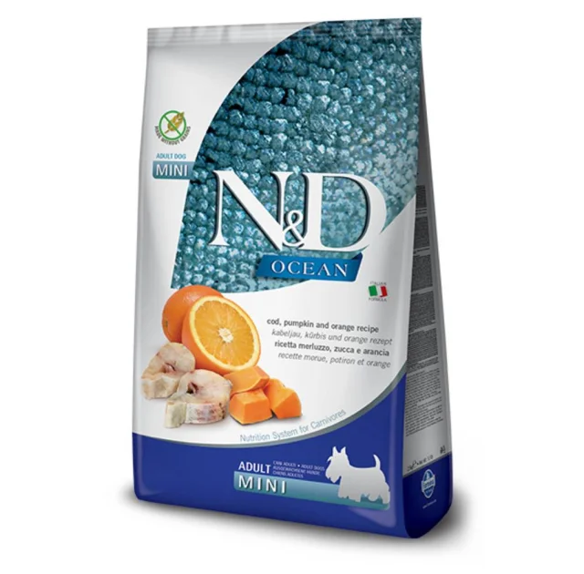 Беззерновий сухий корм Farmina N&D Ocean Adult Mini для дорослих собак дрібних порід, з тріскою, гарбузом та апельсином, 800 г