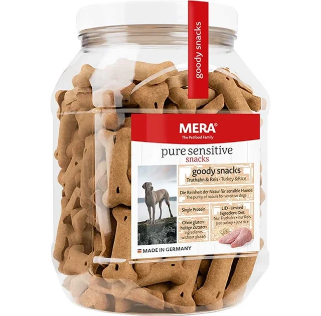 Ласощі Mera Good Snacks Pure Sensitive Truthahn&Reis снеки для чутливих собак, із індичкою та рисом, 600 г