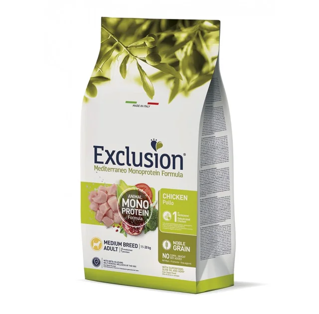 Сухой корм Exclusion Adult Chicken Medium Breed для взрослых собак средних пород, с курицей, 12 кг