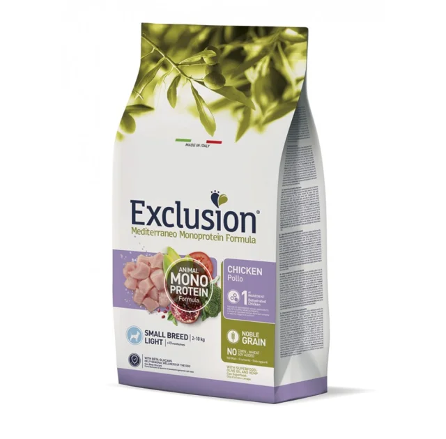 Сухой корм Exclusion Light Chicken Small Breed для взрослых собак мелких пород с лишним весом или стерилизованных, 2 кг