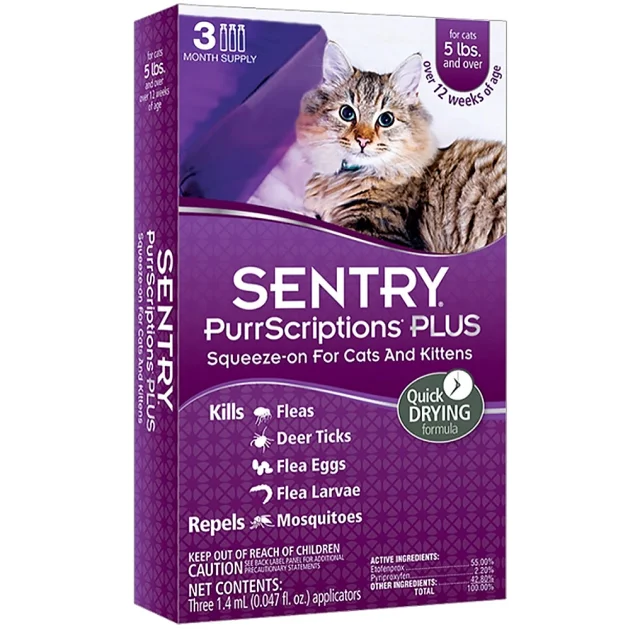 Капли Sentry PurrScriptions от блох и клещей, для кошек, 1.4 мл, 3 шт в упаковке, цена за 1 пипетку