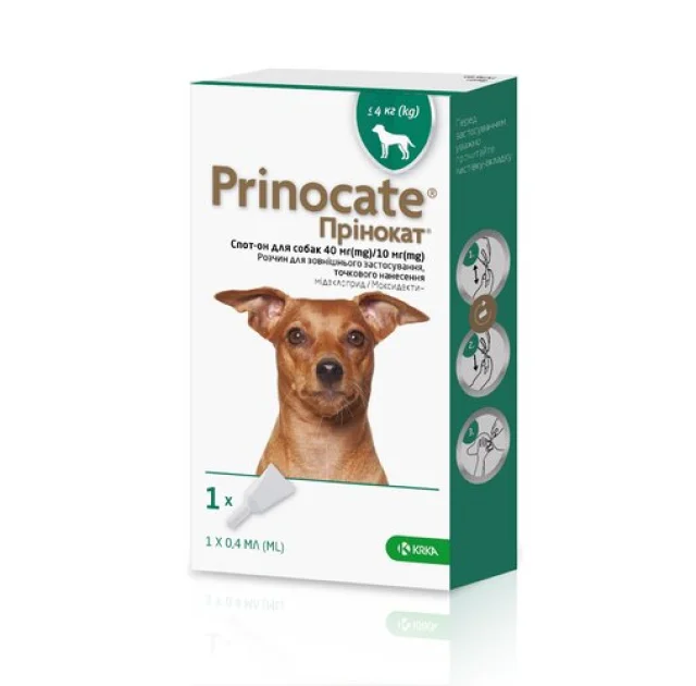 Капли от блох и паразитов KRKA Prinocate для собак до 4 кг, 0.4 мл, цена за 1 пипетку