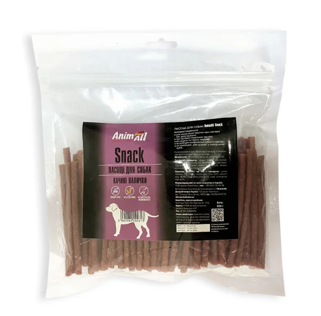 Ласощі AnimAll Snack качині палички, для собак, 500 г