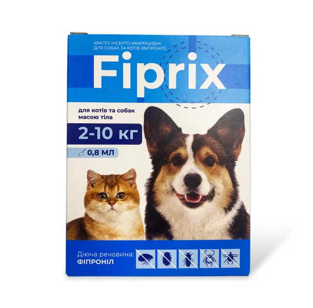 Краплі інсектоакарицидні Modes Fiprix для котів та собак, 2-10 кг, 0.8 мл, 4 шт