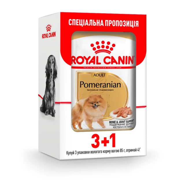 Вологий корм Royal Canin Pomeranian Adult паштет, для померанського шпіца, 85 г, акція 3+1