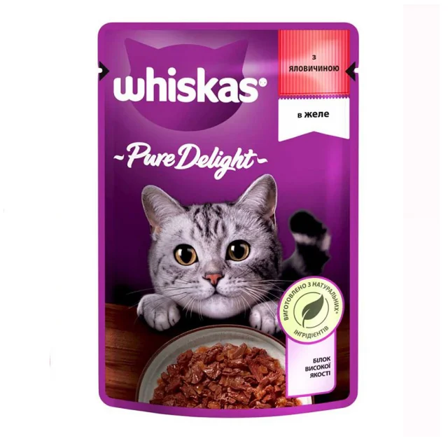 Влажный корм Whiskas Pure Delight для кошек, говядина в желе, 85 г