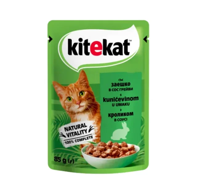 Вологий корм KiteKat для котів, кролик в соусі, 85 г