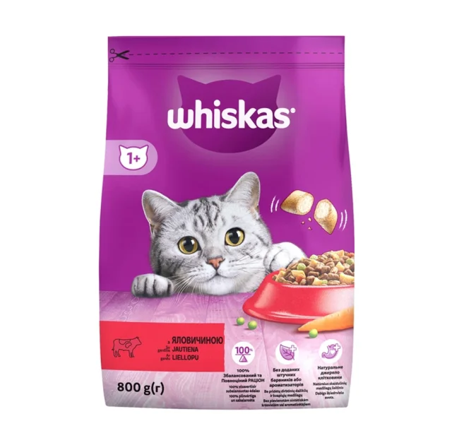 Сухой корм Whiskas для кошек, с говядиной, 800 г