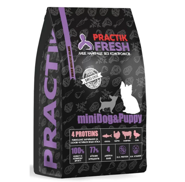 Сухий корм Practik Fresh Mini Dog&Puppy 4 Proteins для цуценят та собак малих порід, 500 г