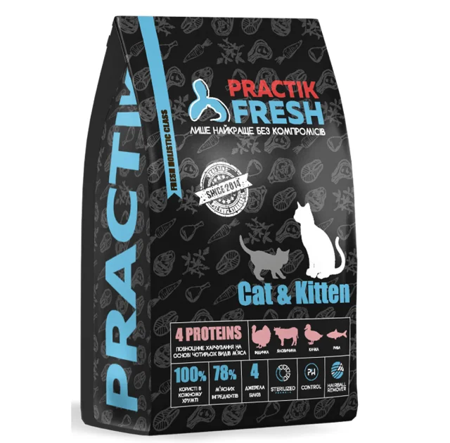 Сухий корм Practik Fresh Cat&Kiiten 4 Proteins для кошенят та котів, 1 кг