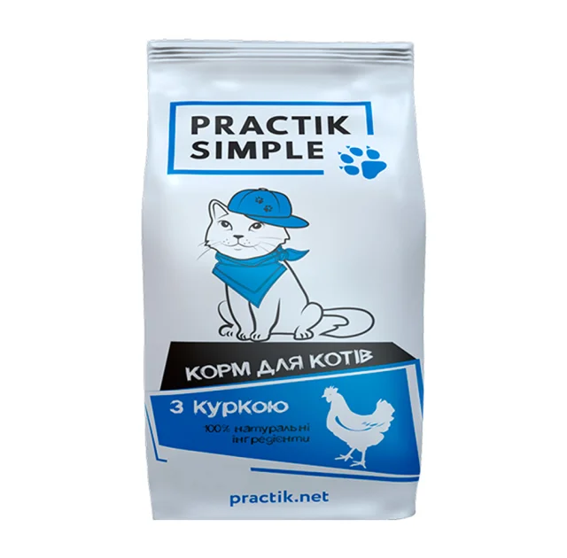 Сухий корм Practik Simple для дорослих котів, з куркою, 1 кг