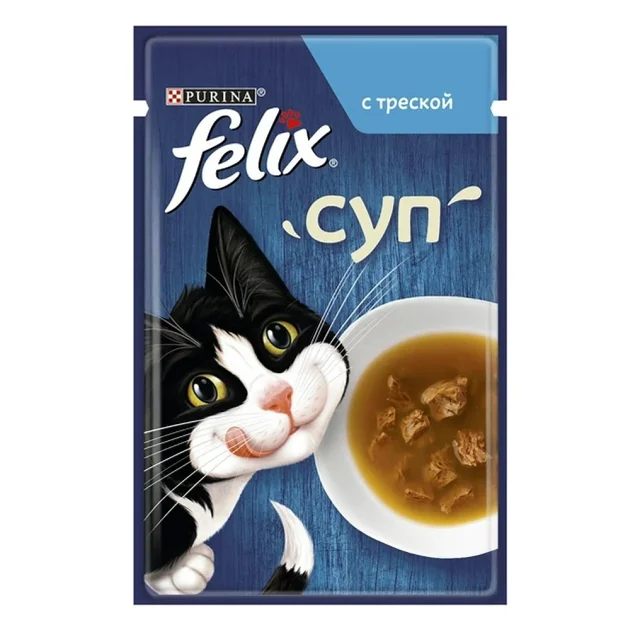 Влажный корм Purina Felix Soup для кошек, суп с треской, 48 г