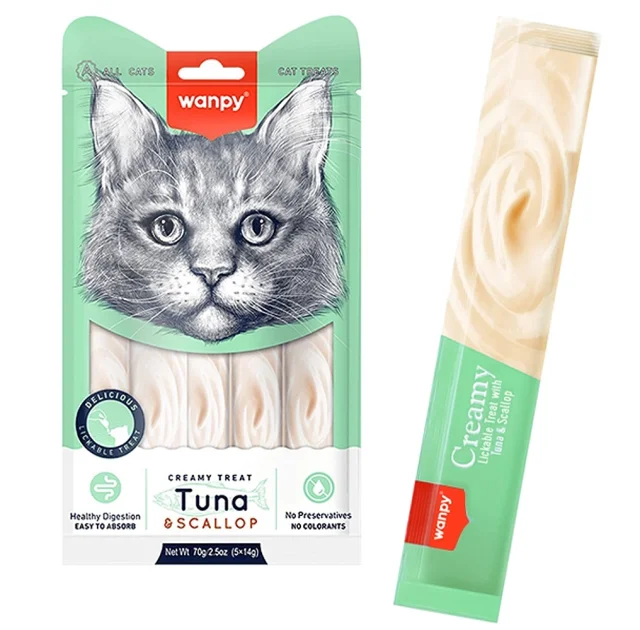 Лакомство Wanpy Creamy Lickable Treats Tuna&Scallop с тунцом, морским гребешком, витаминами и таурином, для кошек, 5×14 г