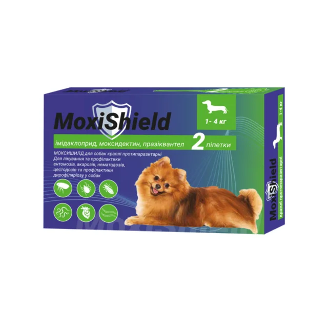 Краплі на холку MoxiShield протипаразитарні, для собак вагою 1-4 кг, 0.4 мл, 2 піпетки