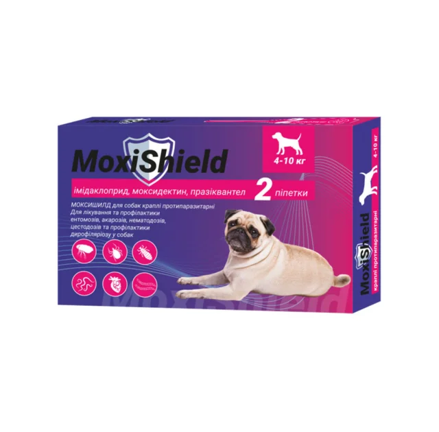 Краплі на холку MoxiShield протипаразитарні, для собак вагою 4-10 кг, 1.2 мл, 2 піпетки