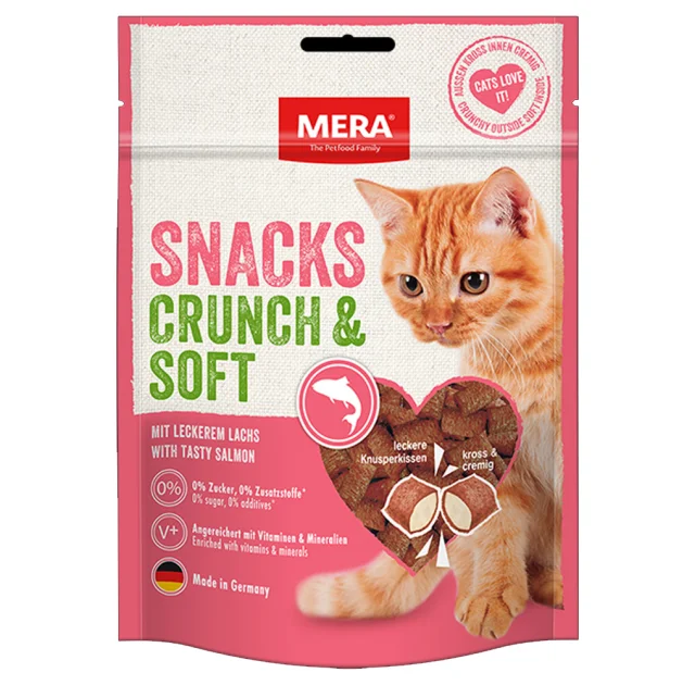 Лакомство Mera Snacks Crunch&Soft Lachs для кошек, снеки с лососем, 200 г