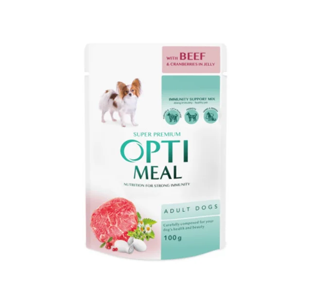 Влажный корм Optimeal Beef&Cranberries Adult для взрослых собак, говядина и клюква в желе, 100 г