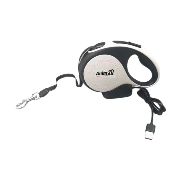 Повідець-рулетка AnimAll з LED-ліхтариком, для собак вагою до 50 кг, 5 м, чорно-білий