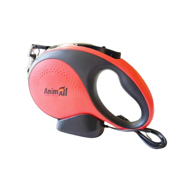 Поводок-рулетка AnimAll с LED-фонарем, для собак весом до 25 кг, 5 м, красно-черная