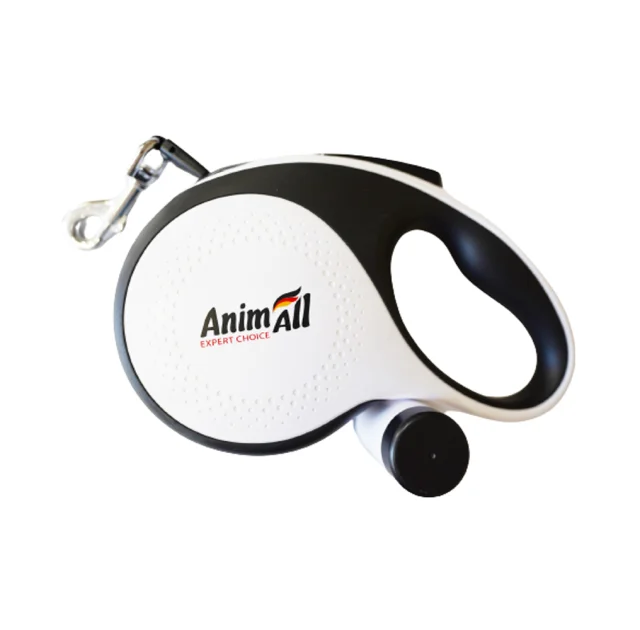 Повідець-рулетка AnimAll з диспенсером, для собак вагою до 50 кг, 5 м, біла