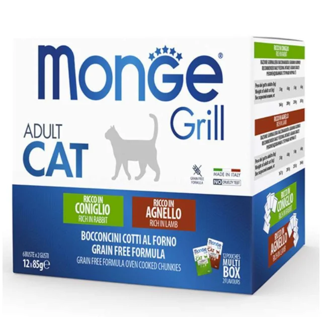 Влажный корм Monge Cat GRILL Wet MIX для кошек, кролик/ягненок, 1 кг
