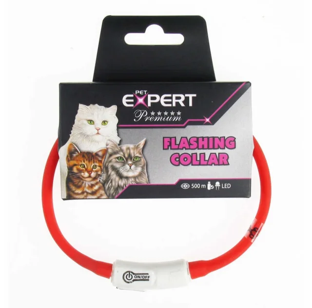 Нашийник Expert для котів, LED, USB, силікон, червоний, 1×35 см